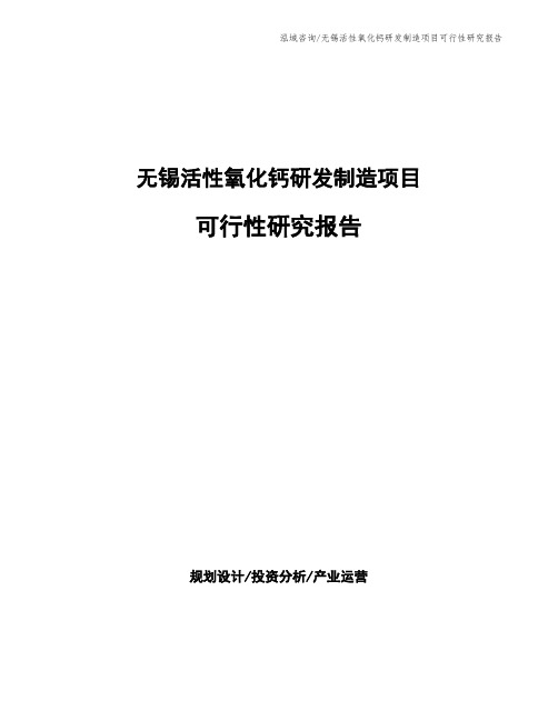 无锡活性氧化钙研发制造项目可行性研究报告