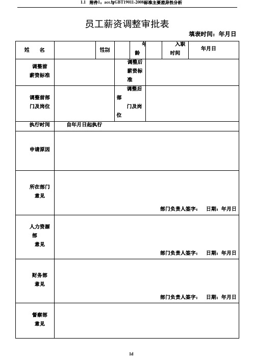 员工薪资调整审批表