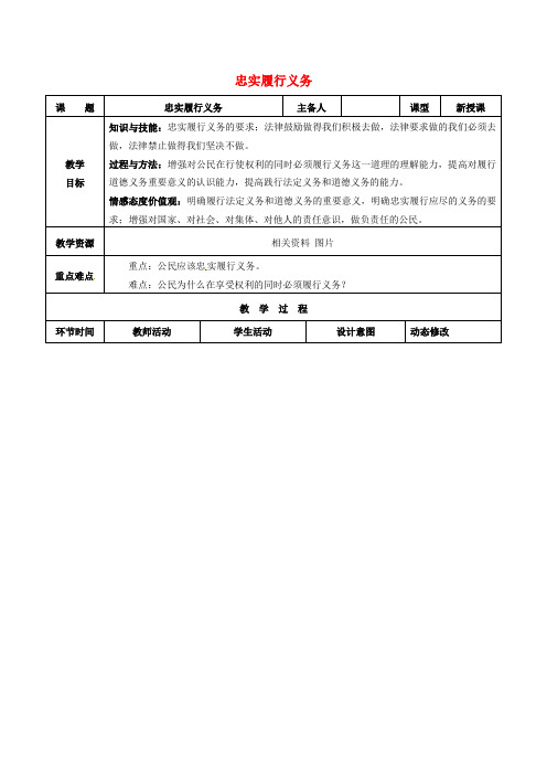 八年级政治下册第一单元权利义务伴我行第二课我们应尽的义务第2框忠实履行义务教案新人教版