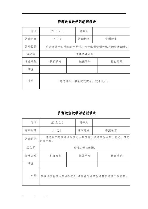 2015-2016第一学期资源教室教学活动记录文本
