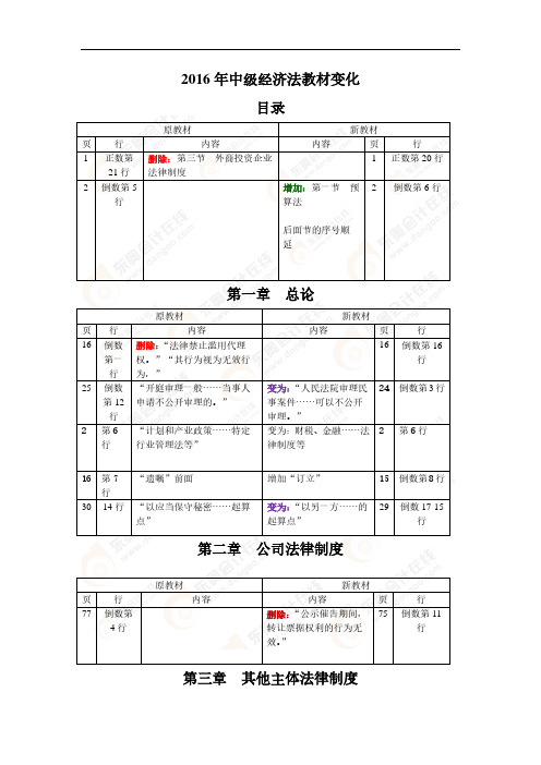 2016年中级【经济法】教材变化