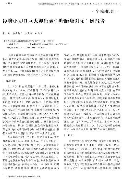 经脐小切口巨大卵巢囊性畸胎瘤剥除1例报告