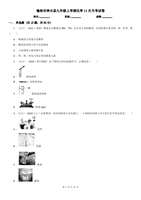 榆林市神木县九年级上学期化学11月月考试卷