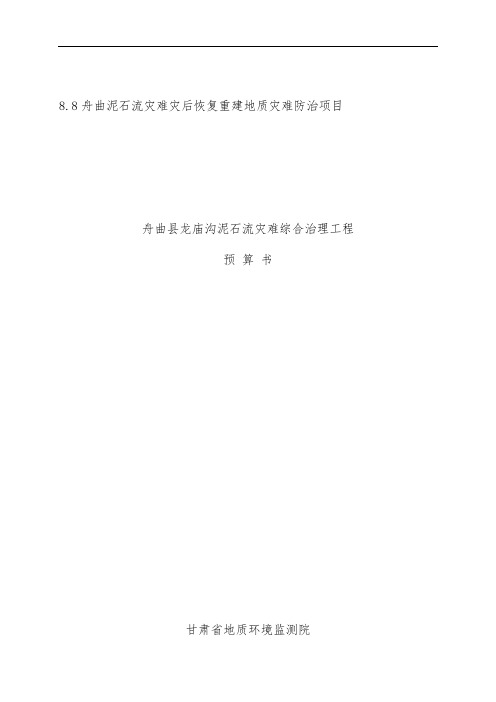 沟泥石流灾害综合治理工程项目预算书培训资料