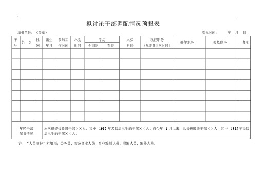 拟讨论干部调配情况预报表