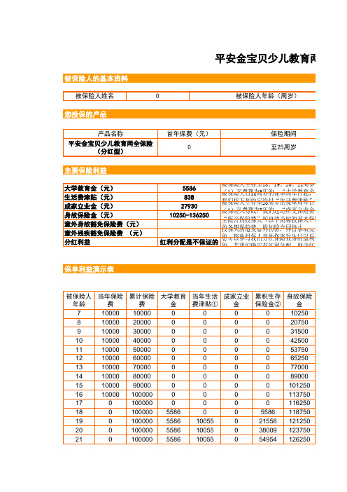 平安金宝贝少儿教育两全保障计划书