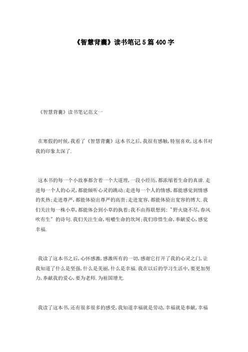 《智慧背囊》读书笔记5篇400字