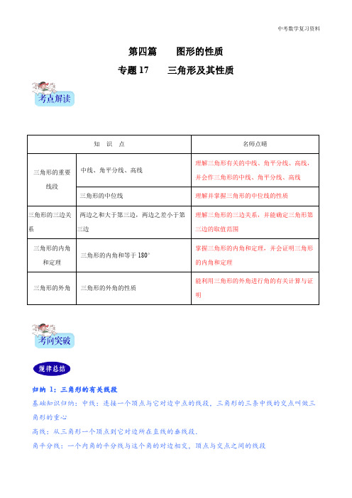 中考数学 专题17  三角形及其性质(解析版)