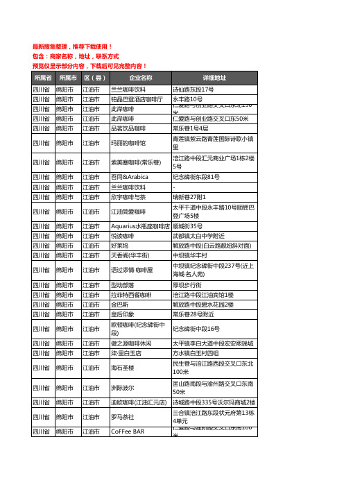 新版四川省绵阳市江油市咖啡厅企业公司商家户名录单联系方式地址大全30家