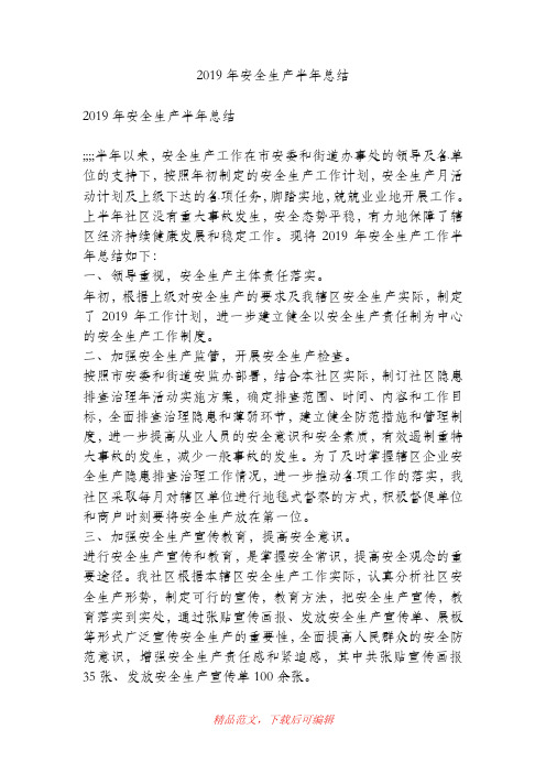 (精品)2019年安全生产半年总结