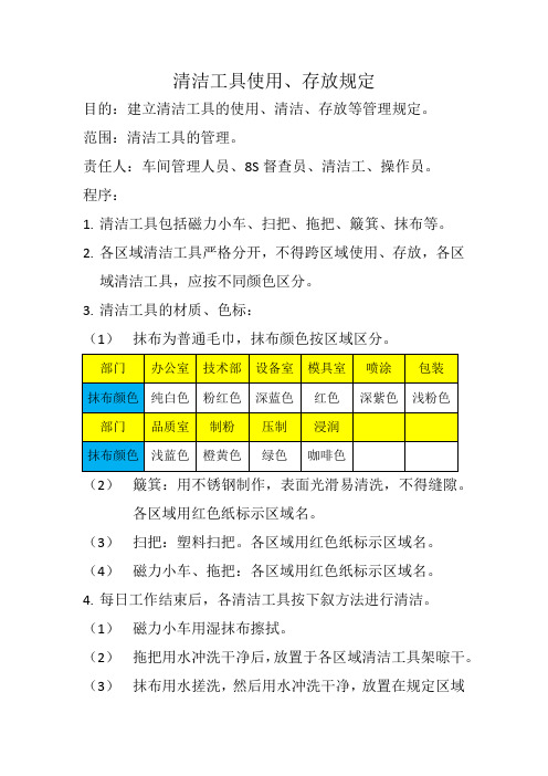 清洁工具使用、存放规定