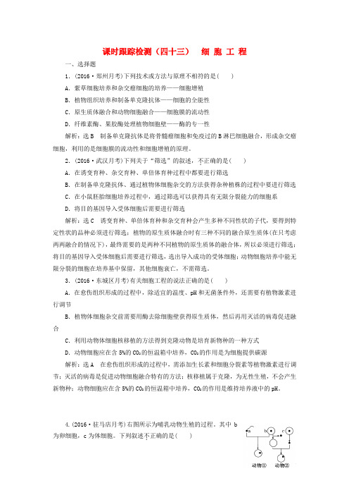 2017版高考生物一轮复习 课时跟踪检测(四十三)现代生物科技专题 第2讲 细胞工程