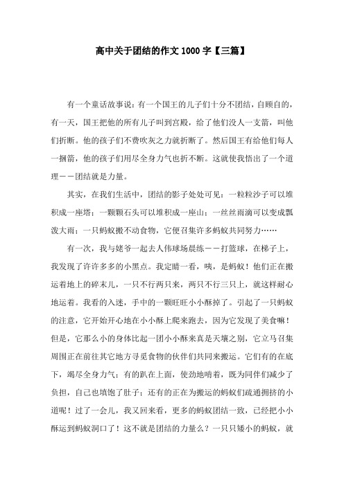 高中关于团结的作文1000字【三篇】