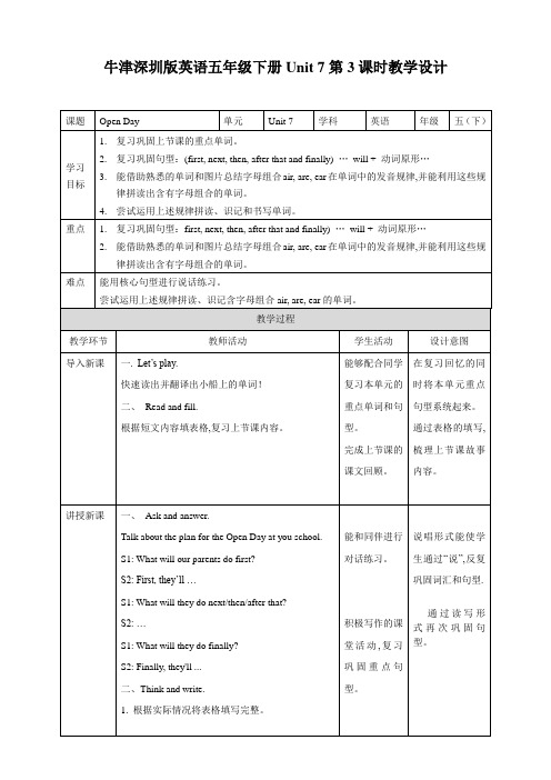 五年级下册英语教案-Unit 7 Open Day 沪教牛津版(深圳用)