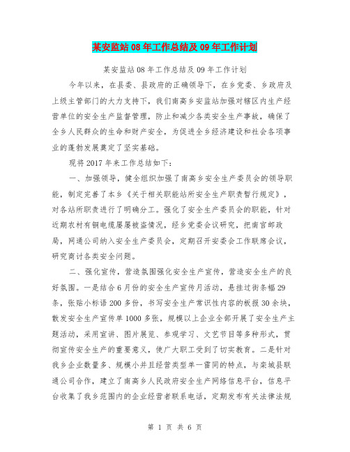某安监站08年工作总结及09年工作计划【可编辑版】