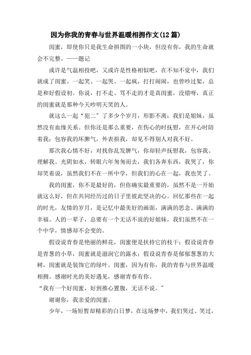 因为你我的青春与世界温暖相拥作文(12篇)精选