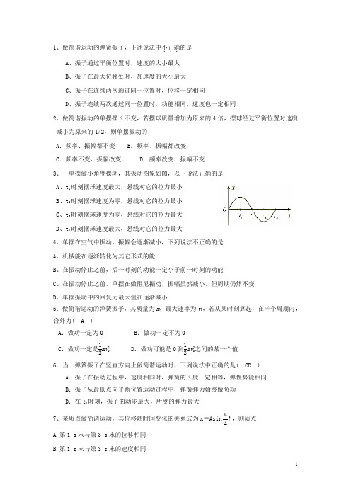 高考物理总复习 一轮同步小练习 第14章 机械振动