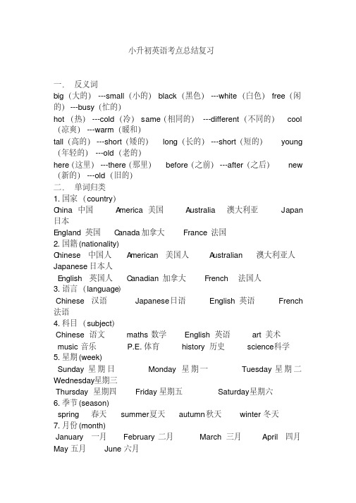 【最新】2018年小升初英语考点总结复习整理