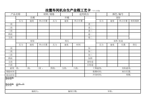 注塑机台全程工艺卡