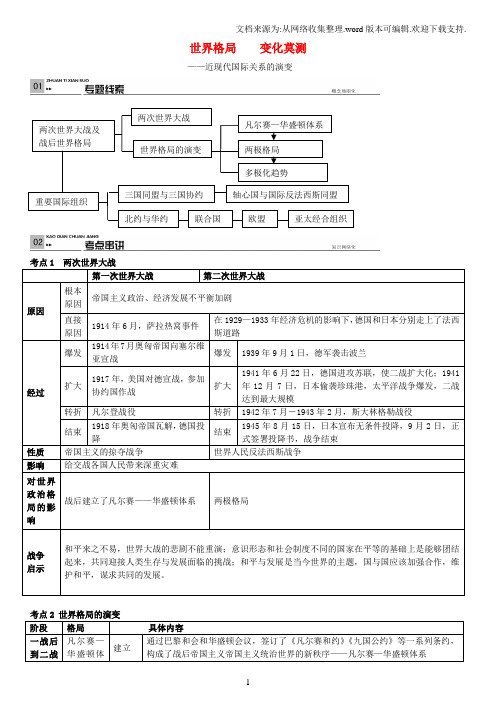中考历史专题复习5世界格局,变化莫测,近现代国际关系的演变