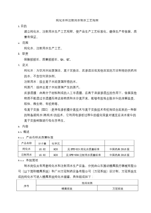 纯化水和注射用水制水工艺规程