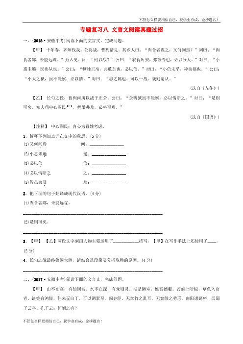 安徽省中考语文专题复习八文言文阅读真题过招