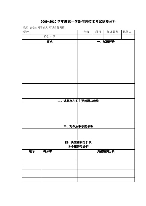 2009-2010学年度第一学期信息技术考试试卷分析