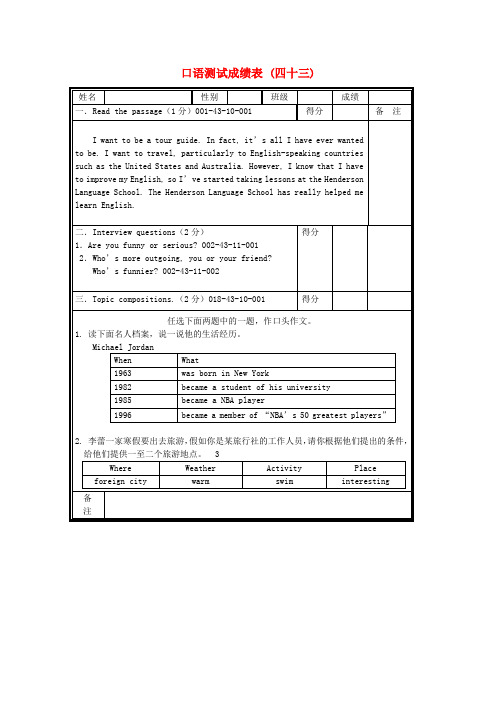 最新-北京市海淀区九年级英语口试模拟试题(43) 精品