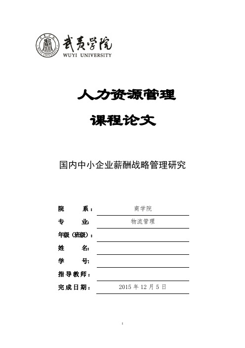 国内中小企业薪酬战略管理研究