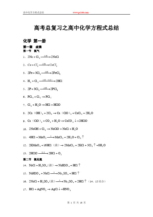 高中化学方程式大全(全面总结)