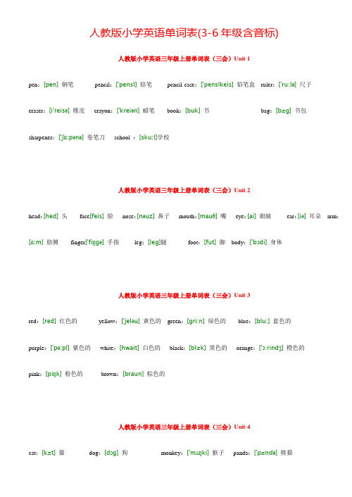 人教版小学英语单词表(3-6年级含音标)