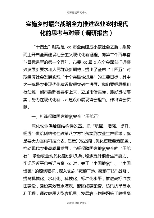 实施乡村振兴战略全力推进农业农村现代化的思考与对策调研报告