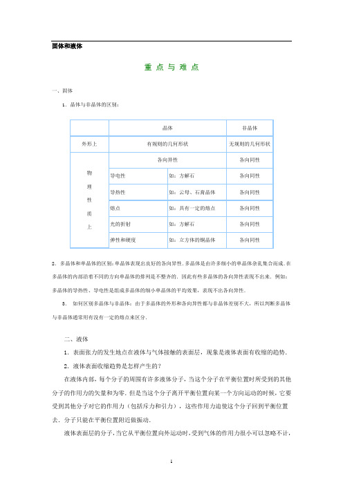 人教版物理选修1-2《固体和液体》教案设计