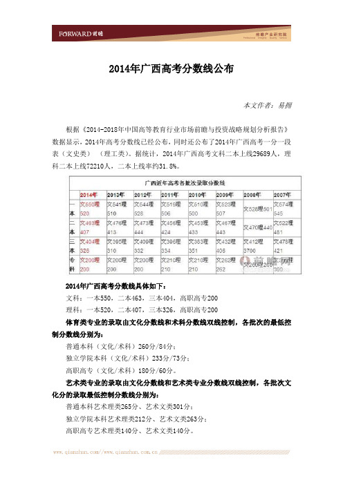 2014年广西高考分数线公布