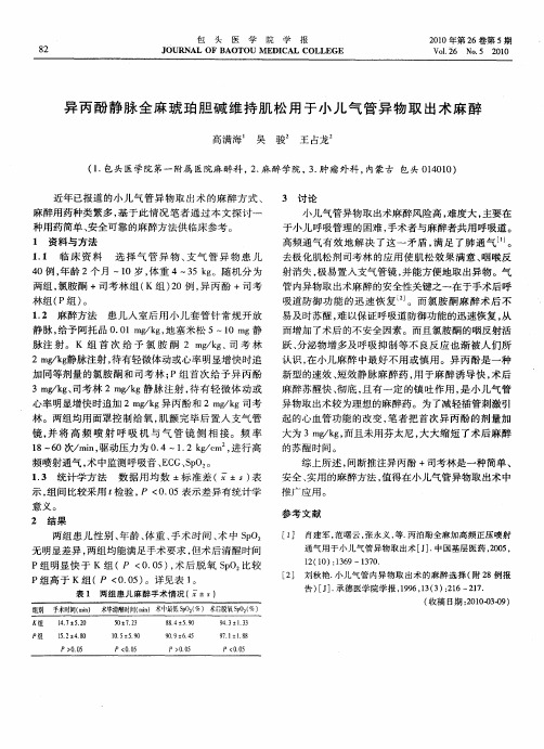 异丙酚静脉全麻琥珀胆碱维持肌松用于小儿气管异物取出术麻醉