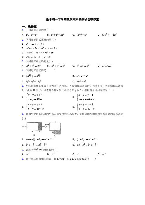 数学初一下学期数学期末模拟试卷带答案