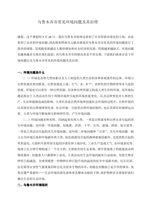乌鲁木齐市常见环境问题及其治理