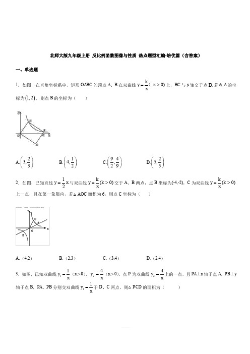 北师大版九年级上册 6.2 反比例函数图像与性质 热点题型汇编-培优篇(含答案)
