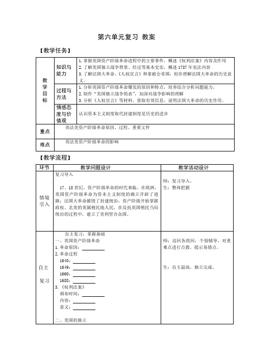 九年级历史上册-第六单元复习《资本主义制度的初步确立》【教案】