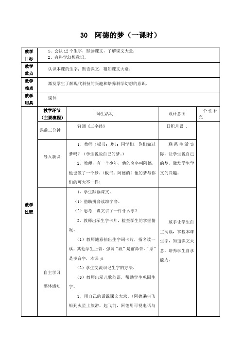 32 阿德的梦教学设计(一课时)