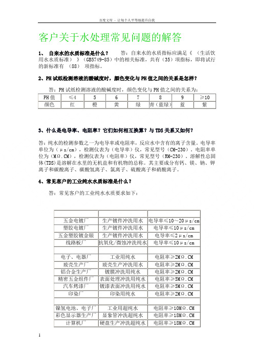 客户关于水处理常见问题的解答