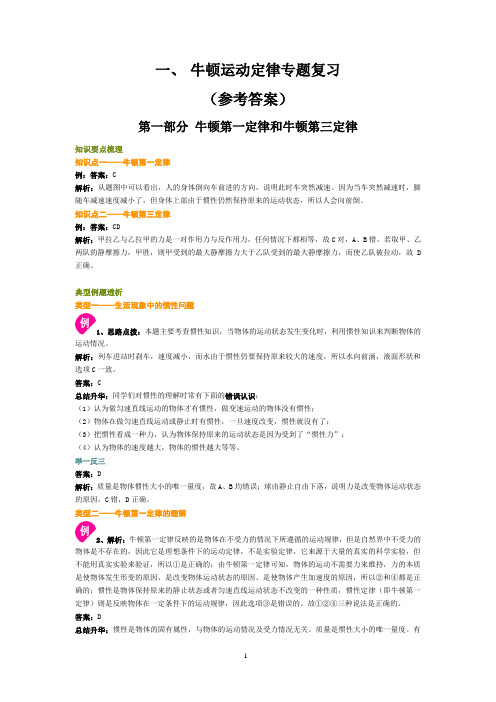 牛顿运动定律专题复习专题一参考答案