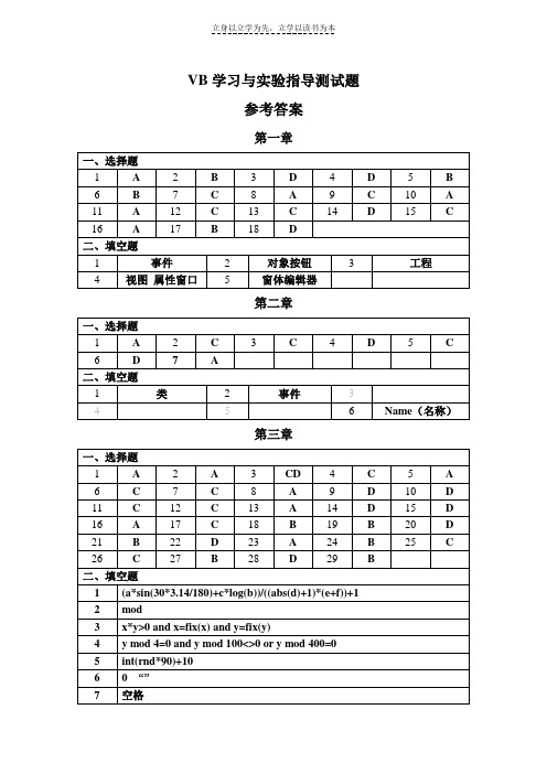 VB程序设计学习与实验指导书答案(包含实验答案)