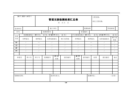 管道无损检测结果汇总表