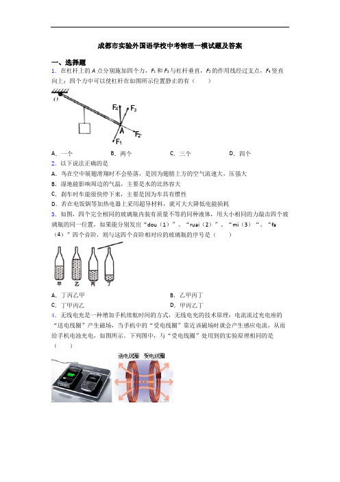 成都市实验外国语学校中考物理一模试题及答案