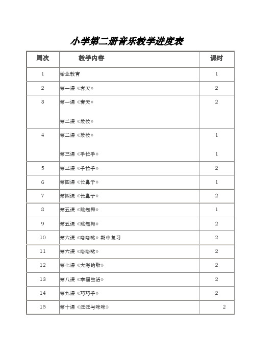 小学第二册音乐教学进度表