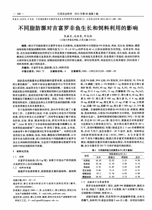不同脂肪源对吉富罗非鱼生长和饲料利用的影响