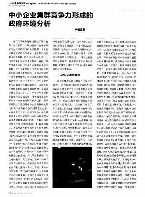 中小企业集群竞争力形成懿政府环境分析