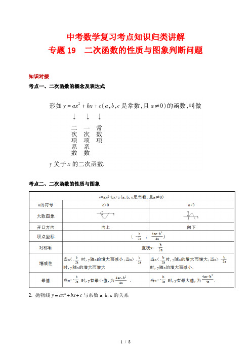 中考数学复习考点知识归类讲解19 二次函数的性质与图象判断问题