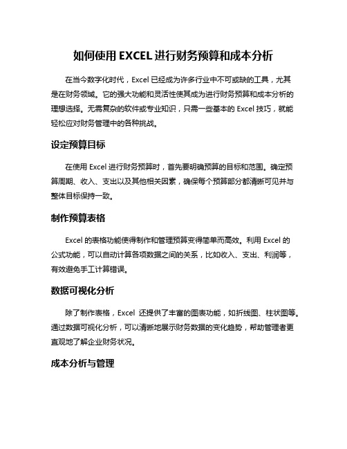 如何使用EXCEL进行财务预算和成本分析